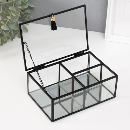 Casket Glass with a metal frame "Easiness with a brush" Transparent 13x18x6.8 cm-1