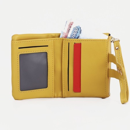 Women's wallet on the button, yellow color-3