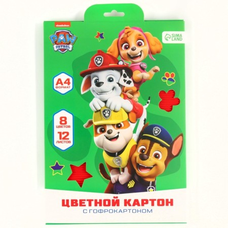 Catcurboard corrugated, A4, 12 sheets, 12 colors, moped, bilateral, in the folder, 230 g/m², puppy patrol-6