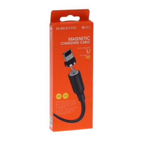 Cable Borofone BX41, Lightning - USB, Magnetic, 2.4 A, 1 m, PVC braid, black-5
