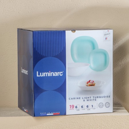 Dining Luminarc Carine Light, glass ceramic, 19 objects, white and turquoise color-6