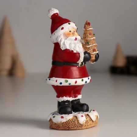Polystone souvenir "Santa Claus with a gingerbread Christmas tree" 4.5x4.5x10.5 cm-1