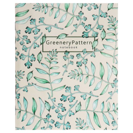 A notebook of 96 sheets in a cage, Greeenery Patterns, cover coated cardboard, glossy lamination, offset block, 2v mix-3