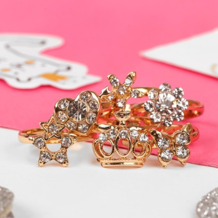 Children's ring "chosen" assorted in the heart, shape mix, white color in gold-1