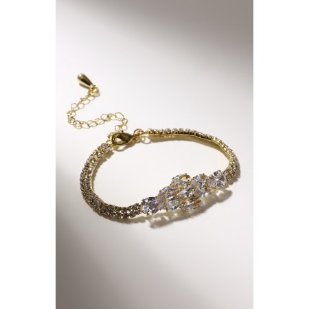 Bracelet with rhinestones "Zircon" Izk, pattern, white color in pink gold, 15cm-1