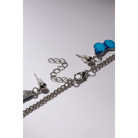 Set 2 objects: earrings, pendant coin -pendant pears, blue color in silver, 50 cm-5