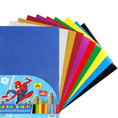 Complete-colored paper, with sparkles, A4, 10 sheets, 10 colors, coated, one-sided, in a package, 80 g/m², spider-person-4