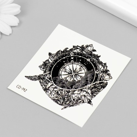 Tattoo on the body Black "Kit and Compass" 8x7.5 cm-1