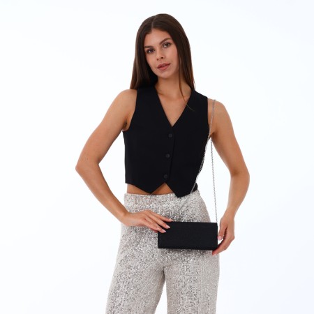 Female bag, valve department, long chain, black color-1