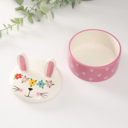 Coramics box "Bunny with a wreath" 10x10x10.3 cm-4