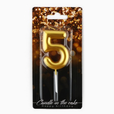 Candle for the cake, number "5", gold, 4 x 10 cm.-2