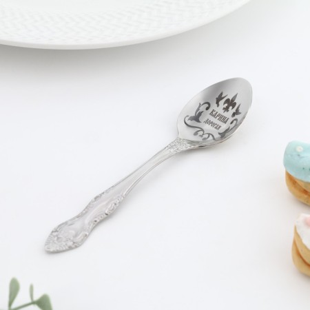 A spoon is registered, tea, with an engraving "Karina", h = 14-2