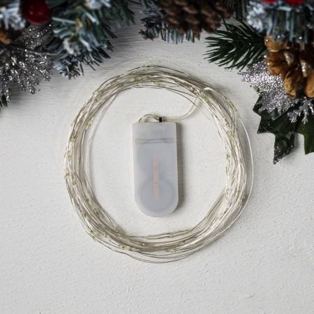 Garland "thread" 5 m dew, IP20, silver thread, 50 LED, white glow, CR2032x2-1
