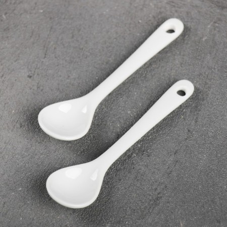 Ceramic "husband and wife" set: a mug of 140 ml 2 pcs., A spoon 2 pcs., White color-2