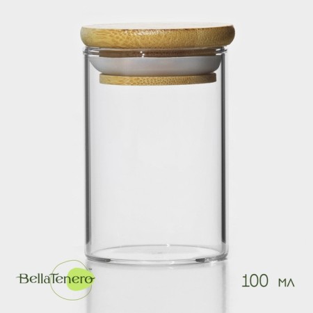Glass jar for spices with bamboo lid Bellatenero "Eco", 100 ml, 5 × 8 cm