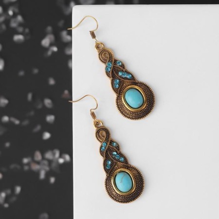 Earrings "turquoise world" braid, blue color in black gold