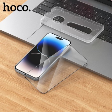 Hoco protective glass for iPhone 14 Pro, with a frame for installation, full glue, 0.33 mm, 9h-5