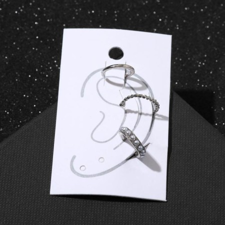 Earrings "cafs" cuffs, set 3 pcs, white color in silver-1