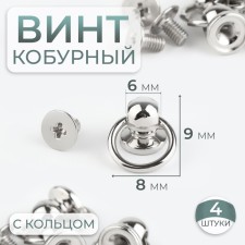 The holster screw d = 6/8 × 9 mm, with a ring d = 10 mm, 4 pcs, silver color
