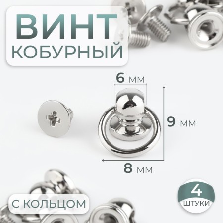 The holster screw d = 6/8 × 9 mm, with a ring d = 10 mm, 4 pcs, silver color