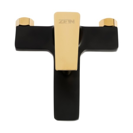 Bath mixer Zein Z3890, single -leaf, watering can 3 modes, hose, holder, black/Gold-5