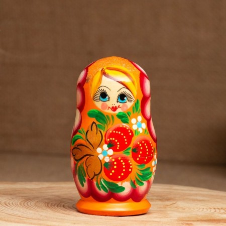 Matryoshka "Strawberry", orange dress, 3 puppet, 10-12 cm-6