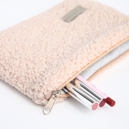 Cosmetic bag with lightning, textura, beige color-7