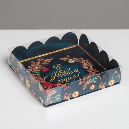 Box for confectionery products with PVC “Happy New Year!”, 13 x 13 x 3 cm, New Year-1