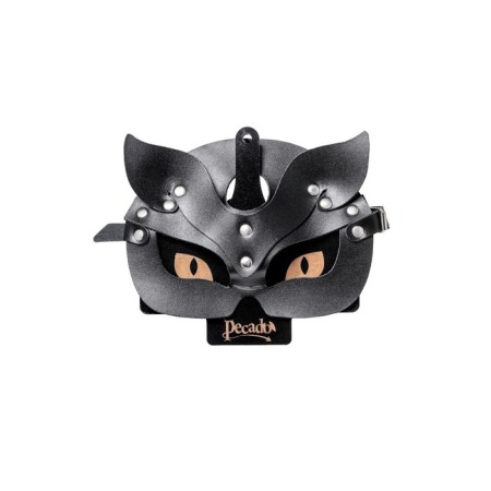 Pecado BDSM cat mask, embossed, genuine leather, black-6