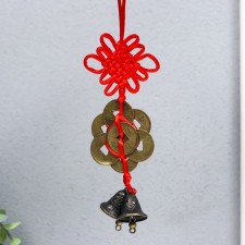 Bells and 6 coins d = 2 cm on the pendant with a knot of happiness