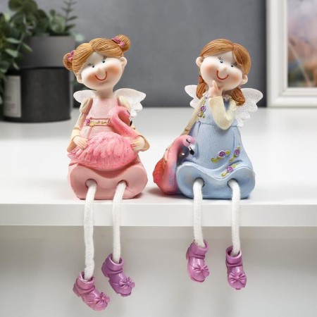 Souvenir Polystone "Girl Angel with Flamingo" Long legs mix 20x8x6 cm