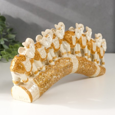 Polystone souvenir "Seven white elephants in golden blankets on a carved tusk" 11x3.5x28.5 cm-2