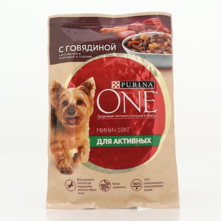 Wet feed Purina One Mini for active dogs, beef/grade potatoes, 85 g