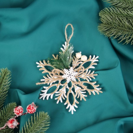 Christmas tree decoration "Retro Snowflake" 12 cm, gold with white