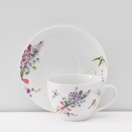 Service Porcelain Tea Daulay "Lavender", 12 objects: 6 cups 250 ml, 6 saucer d = 15 cm, white color-2