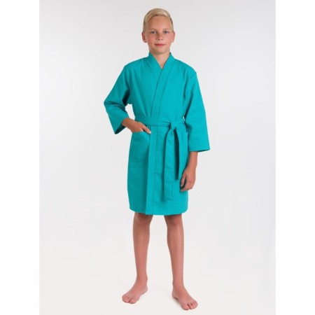 Waffle children's robe "kimono", size 30, emerald color
