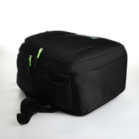 Youth backpack from textiles on lightning, 5 pockets, black/green color-4