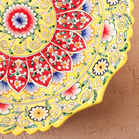 Largan Rishtan ceramics "Flowers", 41 cm, yellow mix, corrugated-7
