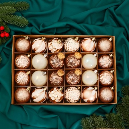 Set of balls plastic D-6 cm, 24 pcs "Melody" Assorted Lux, white-golden