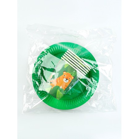 Set of paper dishes disposable "jungle" 6 plates, 6 glasses-7