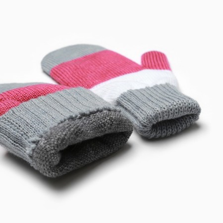 Mittens for girls, gray/white/raspberry, size 17-2