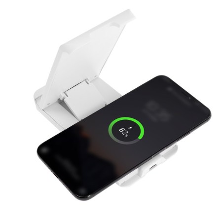 Wireless charging station 2 in 1 LCC-82, 15 W + 5 W, with a stand, white-1