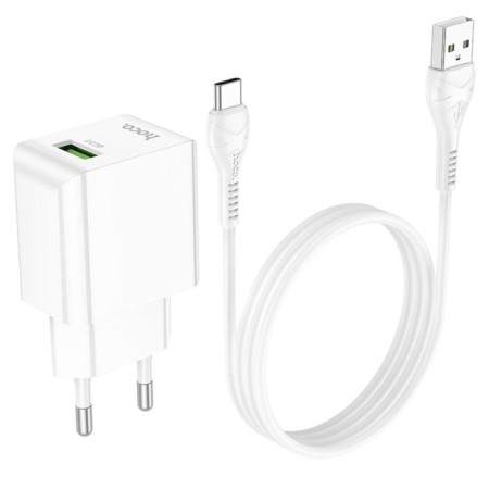 Network charger Hoco C98A, 1 USB, 18 W, QC, Type -C cable - USB, 1 m, white-4