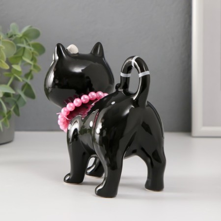 Souvenir Ceramics "A cat with a bow and a necklace" Black 13.8x7.4x13 cm-2