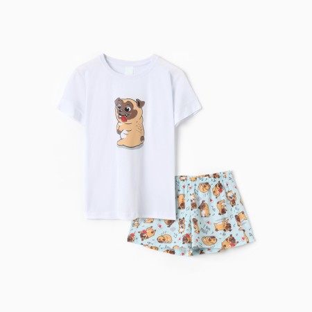 Female home set (T -shirt, shorts) "MOPS", white/blue color, size 50