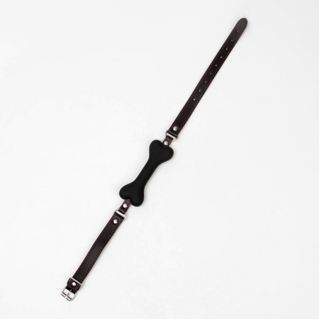 Gag BDSM Oka-Fucks "Bone", 15 × 2.5 cm, silicone, leather, black-1