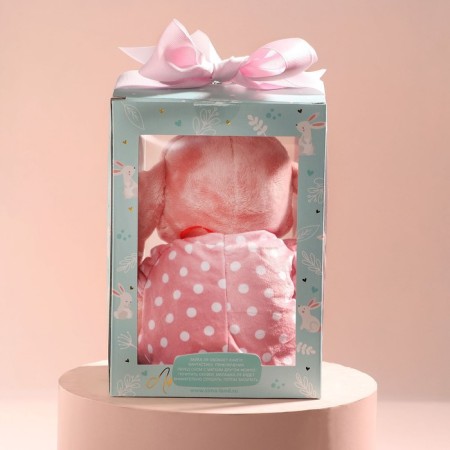 Soft toy "Bunny La Po-la in Cambinison", pink color, 20 cm-6