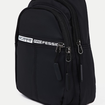 Male sling bag from textiles, headphone opening, black color-4