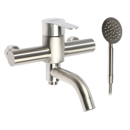 Bath mixer Zein Z3489, curved spout, shower set, stainless steel, satin
