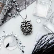 Owl of Round ART, Black Silver Color, 44 cm